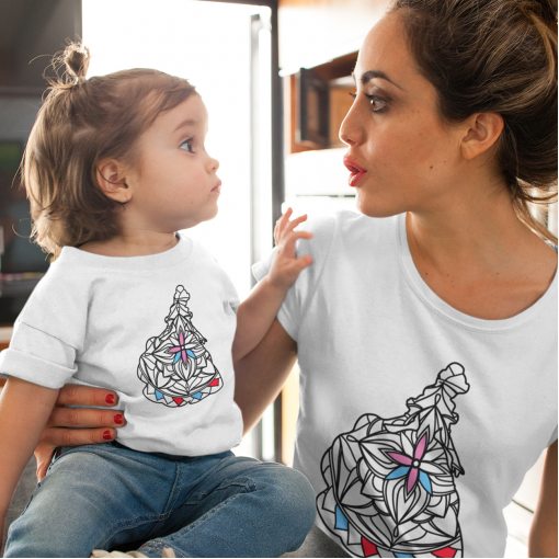 PRINCESĖS Marškinėlių spalvinimui komplektas mamai ir vaikui