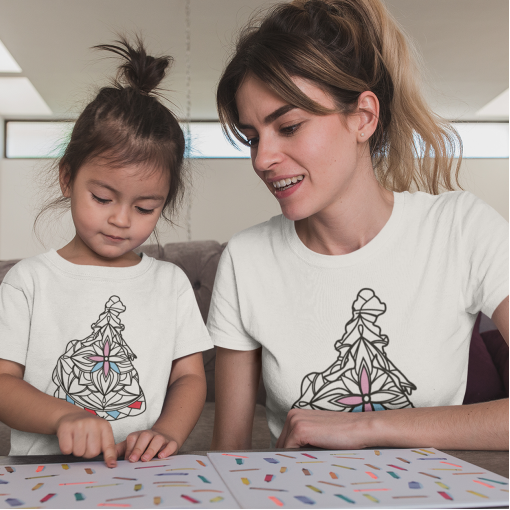 PRINCESĖS Marškinėlių spalvinimui komplektas mamai ir vaikui