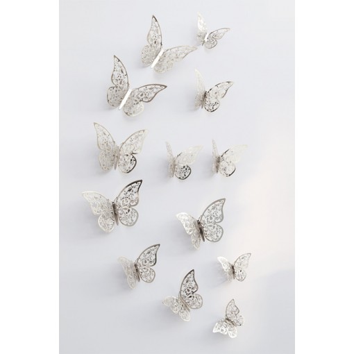 Aukso/sidabro 3D drugeliai Dekoraciniai lipdukai  12 vnt. 