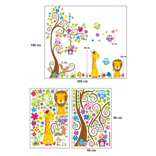 Medis su žirafa ir liūtuku Sienų lipdukas 200 cm X 160 cm