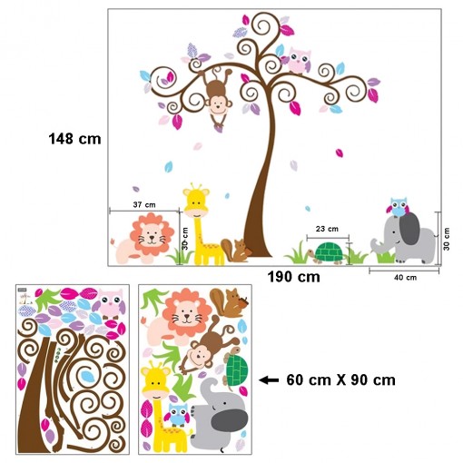 Žvėreliai prie medžio XL Sienų lipdukai 190 cm X 148 cm