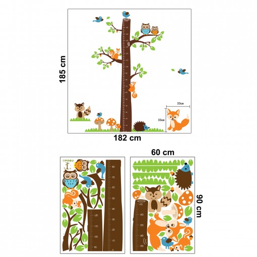 Ūgio matuoklis / liniuotė Miško žvėreliai prie medžio 180 cm X 85 cm