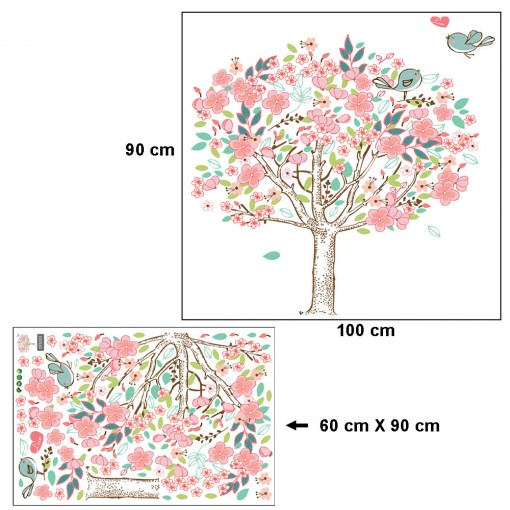 Rožinis medelis Sienų lipdukas mergaitei 90 cm X 100 cm